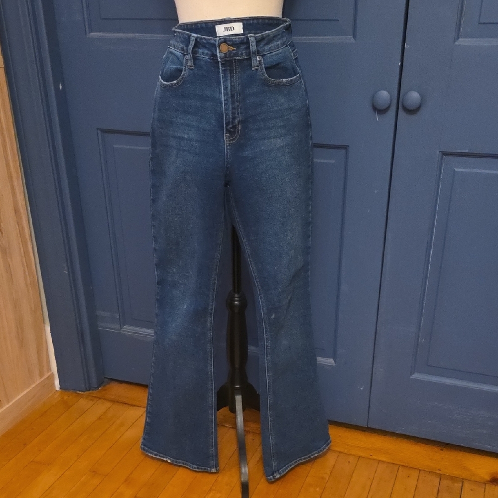 Just Black Denim JBD. Dark Blue High-Rise Wide-Leg Flare Jeans Sz 27